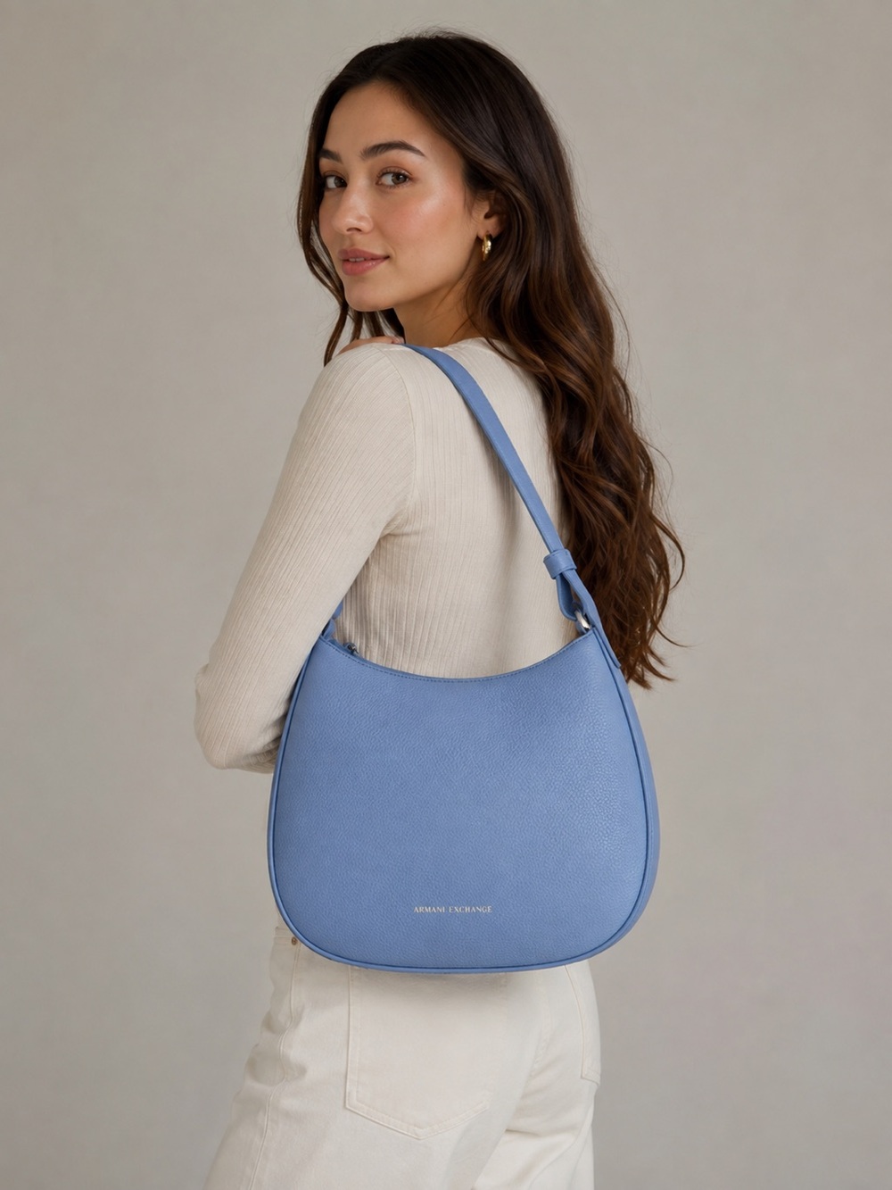 Armani Exchange Powder Blue Pebbled Shoulder Bag
